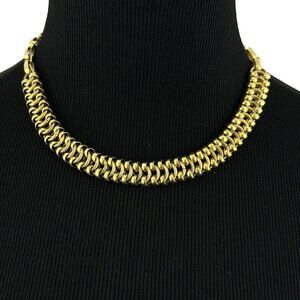 VOLUPTE vtg chunky gold-tone necklace - 17" textured unique link choker 1950s